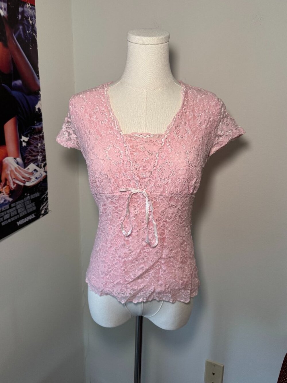 Vintage Clothing Co. Y2K Pink Lace Short Sleeve Blouse